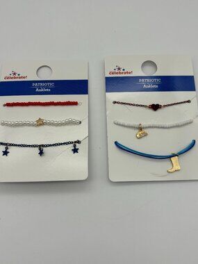 Way to Celebrate Red White Blue American Patriotic USA 4th of July Anklets NEW